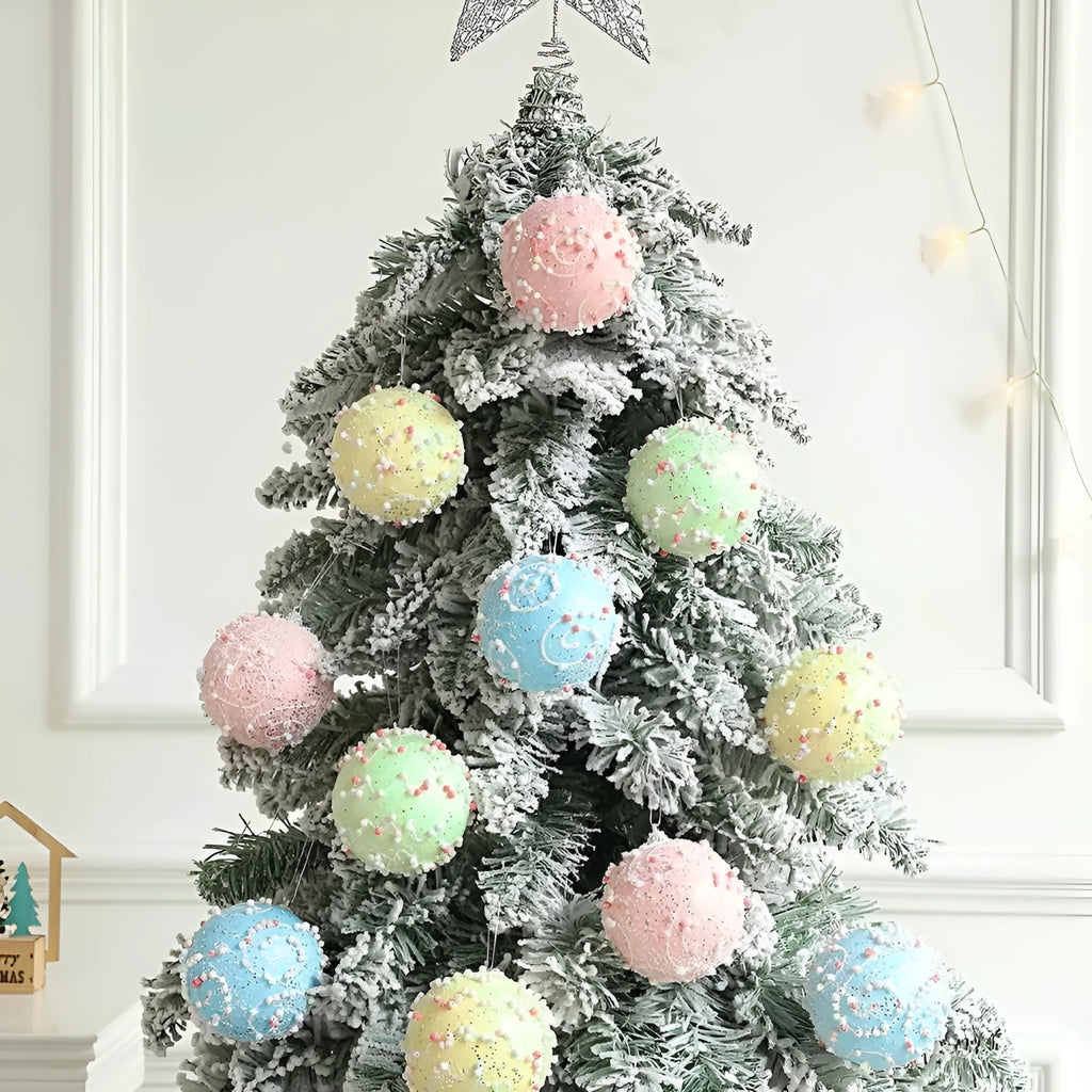 Christmas macaron ball pendants in 6cm and 8cm foam sizes for tree and holiday display decoration