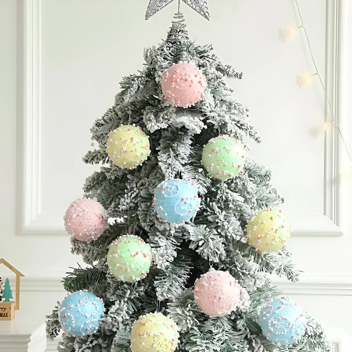 Christmas macaron ball pendants in 6cm and 8cm foam sizes for tree and holiday display decoration