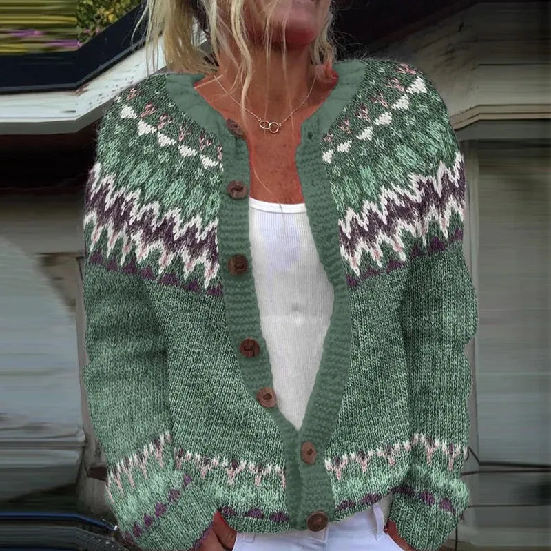 Yellow digital print cardigan coat with 3D pattern effect, shown on a hanger.