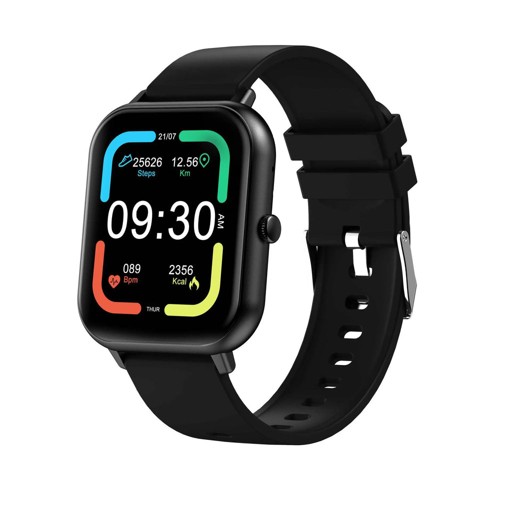 Bluetooth smart watch with heart rate monitor on wrist, showing TFT touchscreen display.