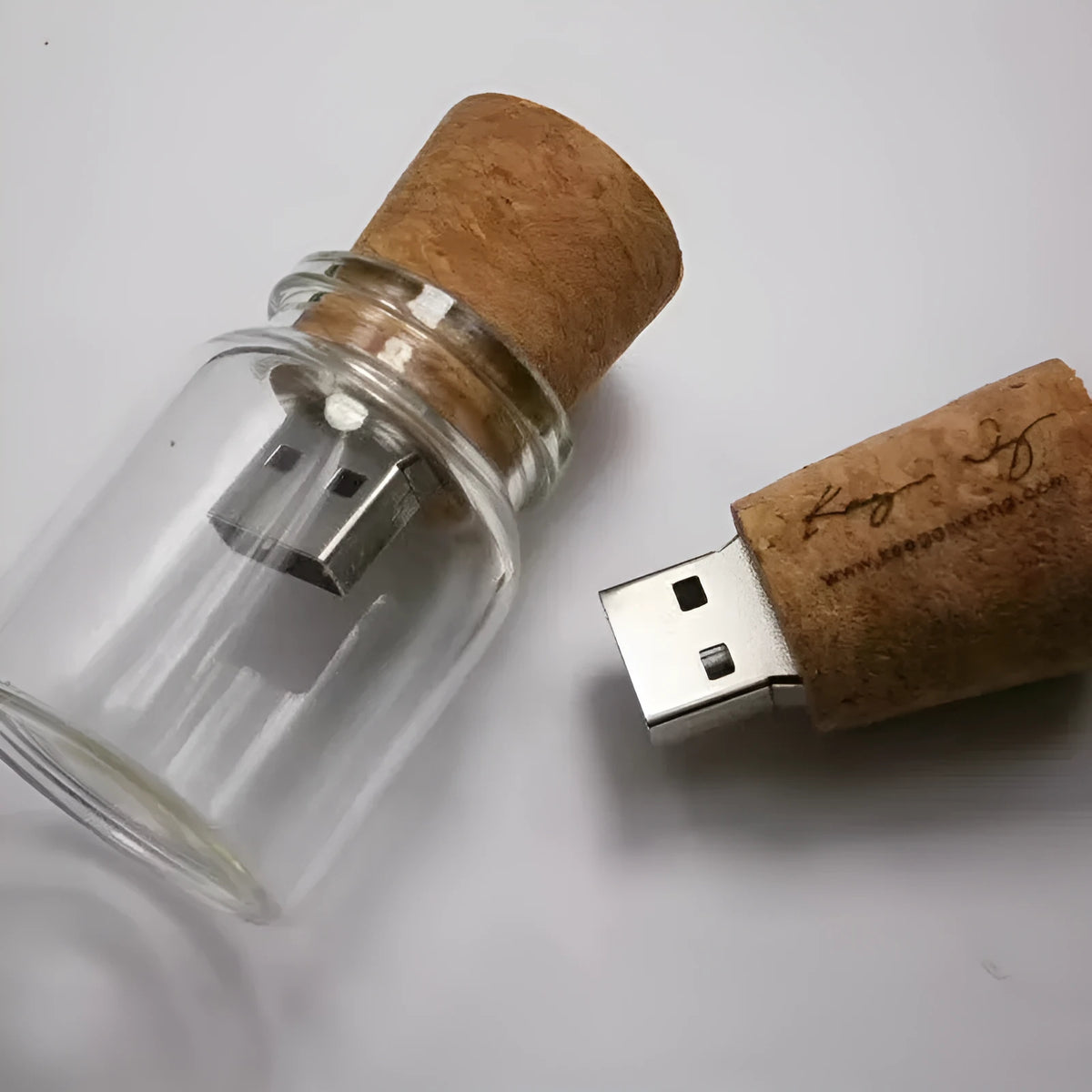 Transparent wooden drift bottle design USB flash drive showing internal components