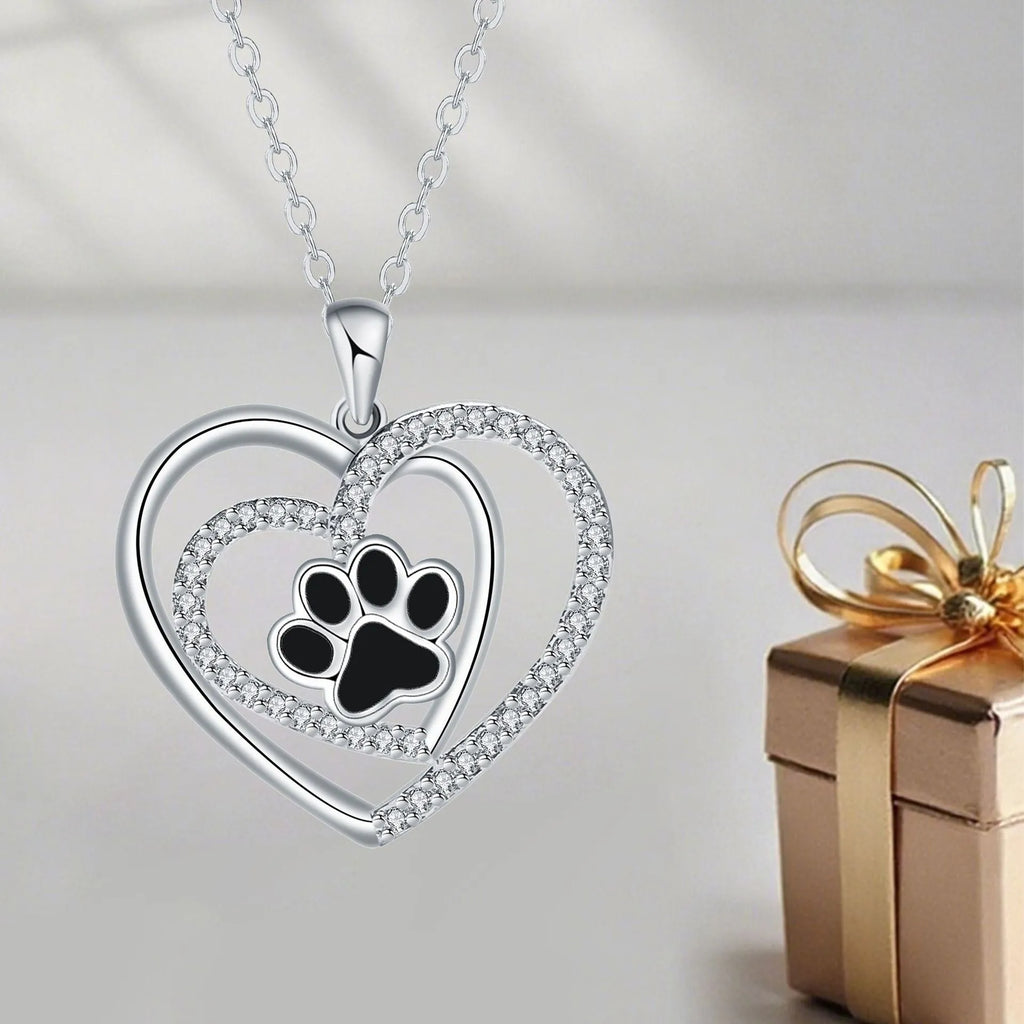 Women's copper dog's paw footprints heart necklace with cross chain in original design
