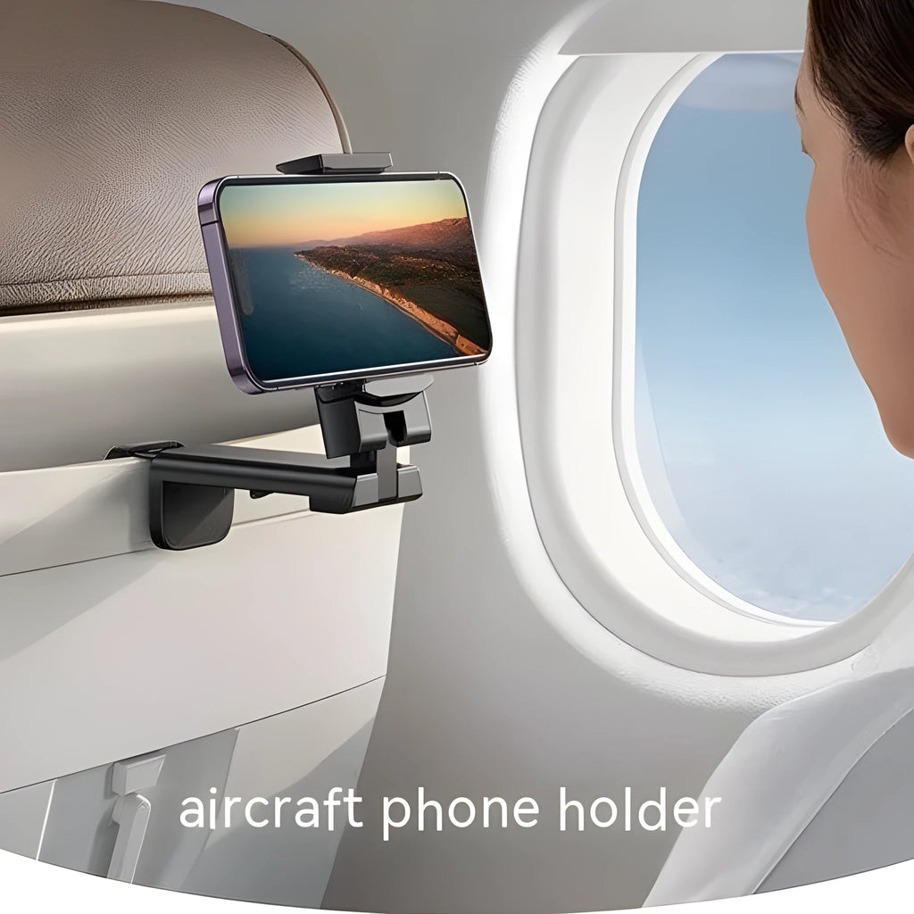 Black foldable rotating phone holder showing 360-degree adjustment for mobile devices