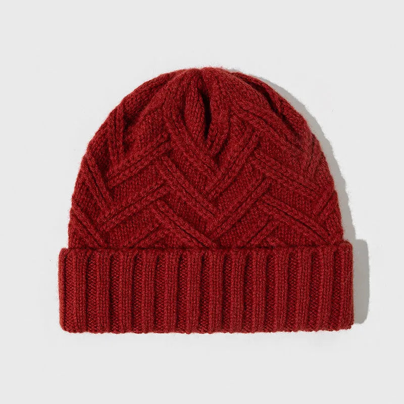 Wool knitted women's winter hat with dome crown in six colour options on mannequin