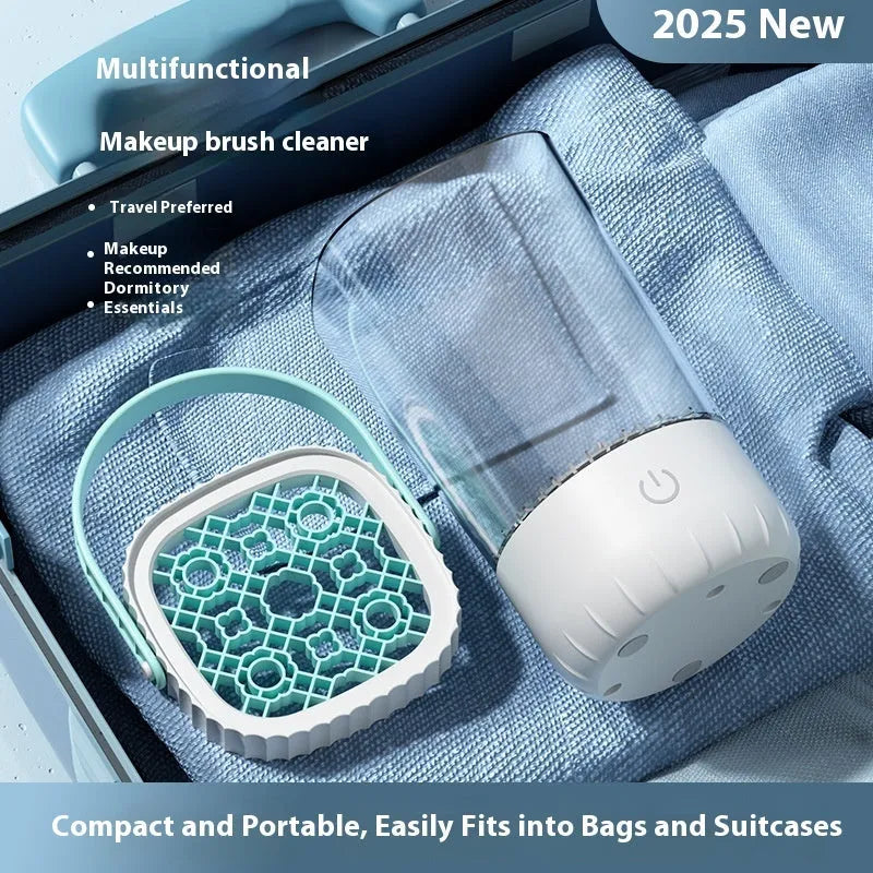 White rechargeable electric makeup brush cleaner with USB charging cable