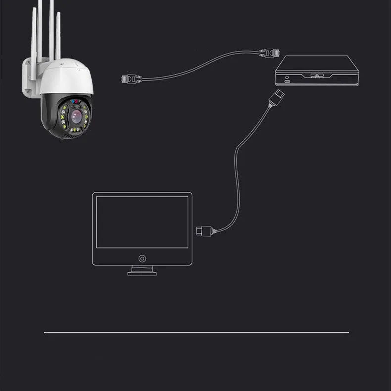 Outdoor dome surveillance camera with 360-degree rotation capability showing 5MP resolution and infrared night vision