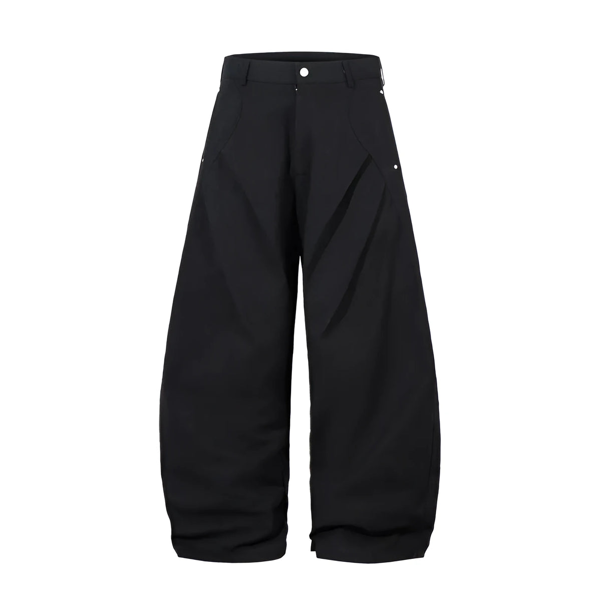 Men's black pleated machete casual trousers with wide-leg loose fit and cotton fabric