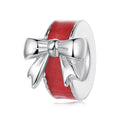 Red bow 925 silver spacer bead, 1.0cm by 0.8cm with 0.45cm aperture for DIY jewellery making