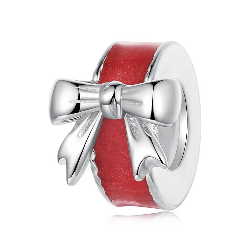 Red bow 925 silver spacer bead, 1.0cm by 0.8cm with 0.45cm aperture for DIY jewellery making