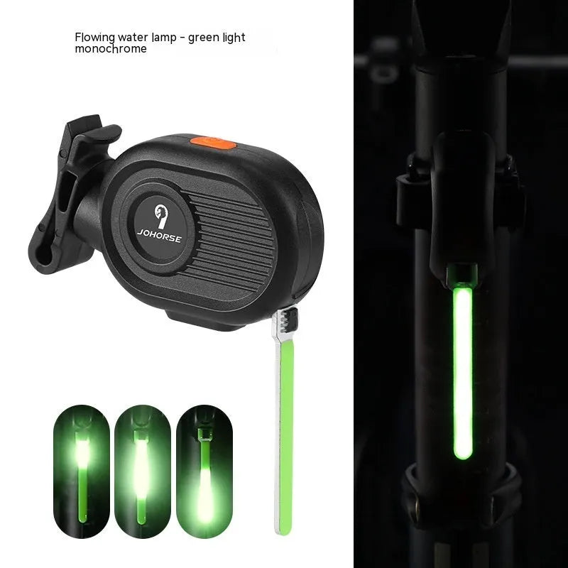 Bicycle tail light showing waterfall LED lighting effect in available colours with Type-C charging port
