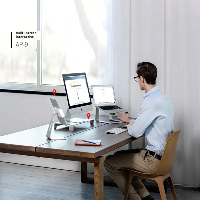 Aluminium laptop stand in black colour showing dimensions 29.9 × 25.8 × 18.5 cm