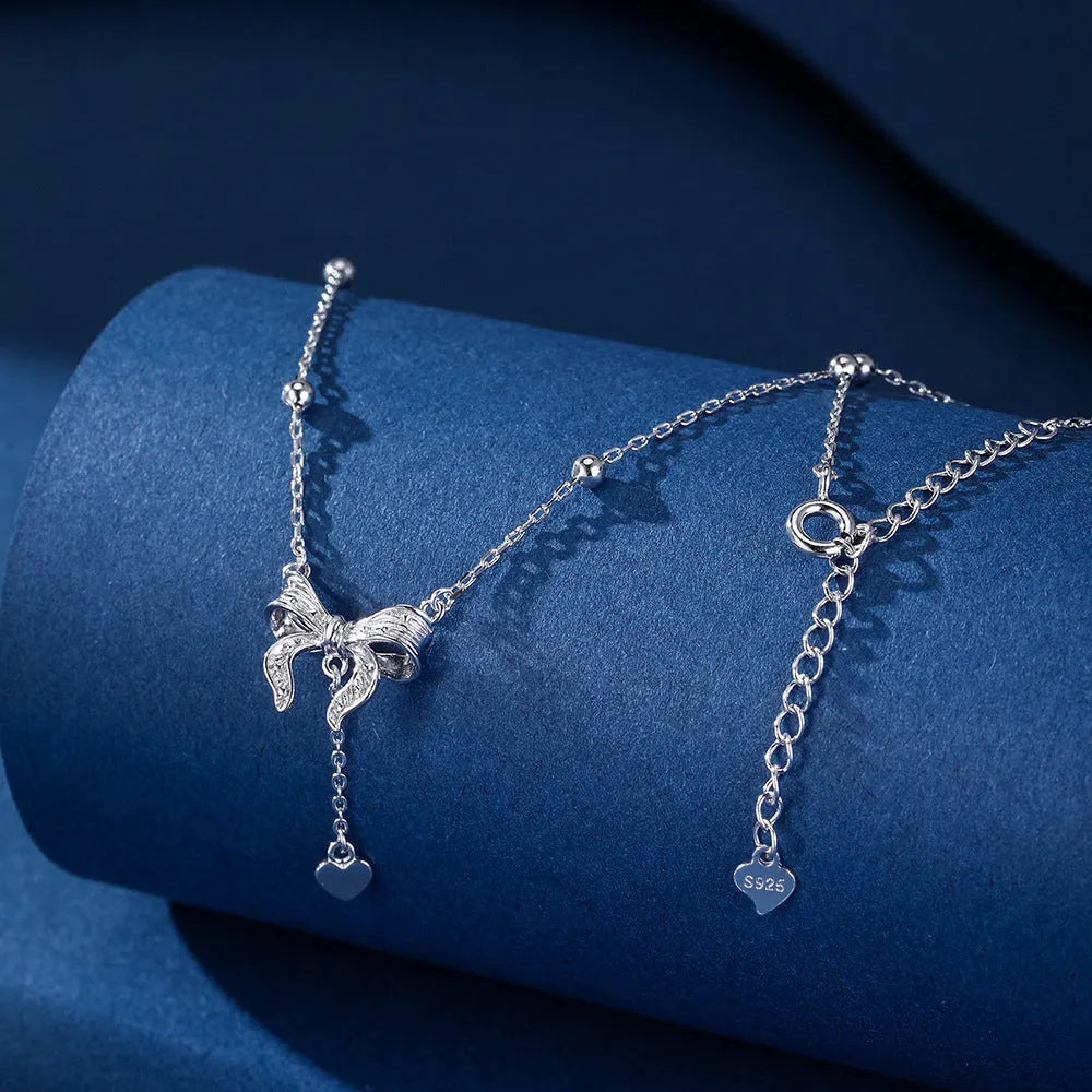 S925 silver women's necklace with butterfly heart pendant on adjustable 40-45cm O-ring chain