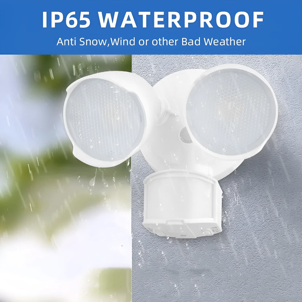 White 120V LED human body induction security flood light with PIR sensor for outdoor wall mounting
