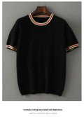 Men's grey pure wool short sleeve round neck sweater pullover laid flat
