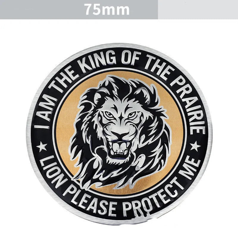 Aluminium car sticker showing metallic animal design options including circular and traditional patterns