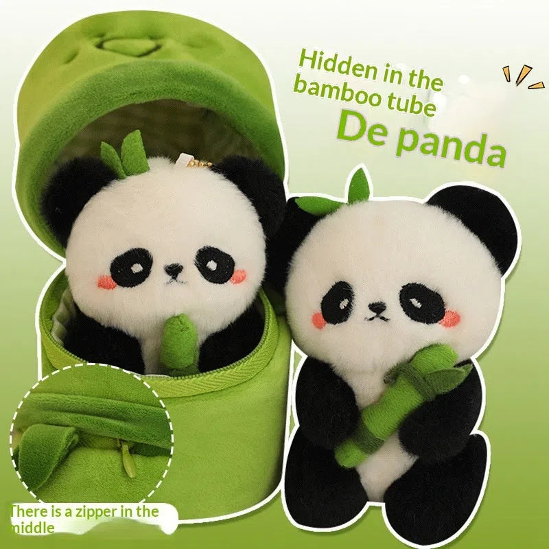 Bamboo panda plush pendant 10cm and larger 25cm flower panda and 30cm hugging panda in green