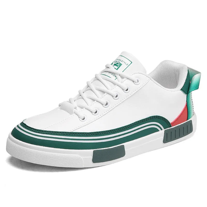 Men's breathable canvas mesh shoes in Milan white and green with flat heel and round toe design