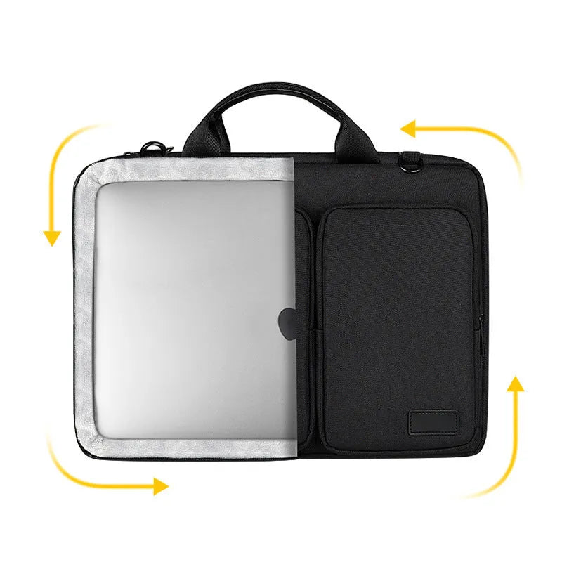 Shock proof shoulder laptop bag in black, grey or pink, polyester with retractable handle and zipper, sizes 13.3 to 15.6 inches.