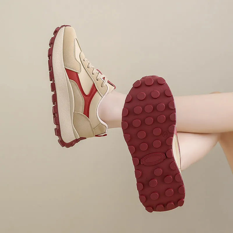 Women's flat heel sports shoes with injection moulded sole in card black, khaki red, and white gray colour options