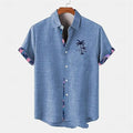 Loose fit linen short-sleeved shirt with an ocean fish pattern on the lapel.