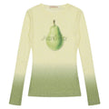 Yellow green women's long sleeve T-shirt with a gradient floral pattern, made from thin polyester fabric.