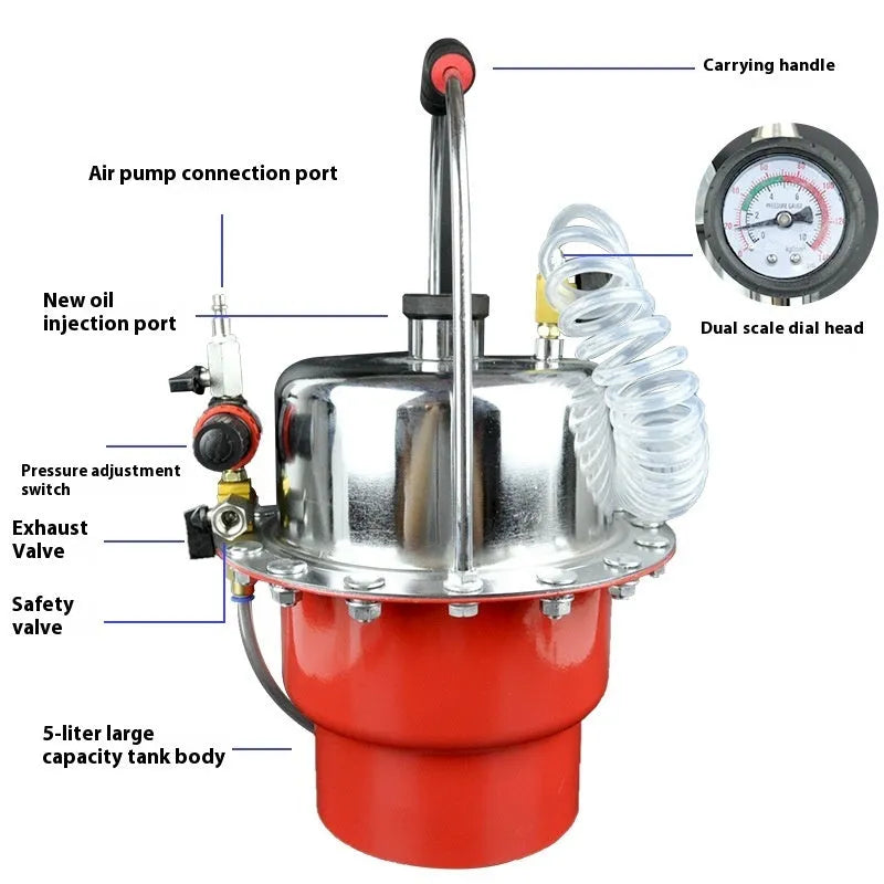 Steel pneumatic brake fluid replacement machine with pressure gauge and 5-litre tank