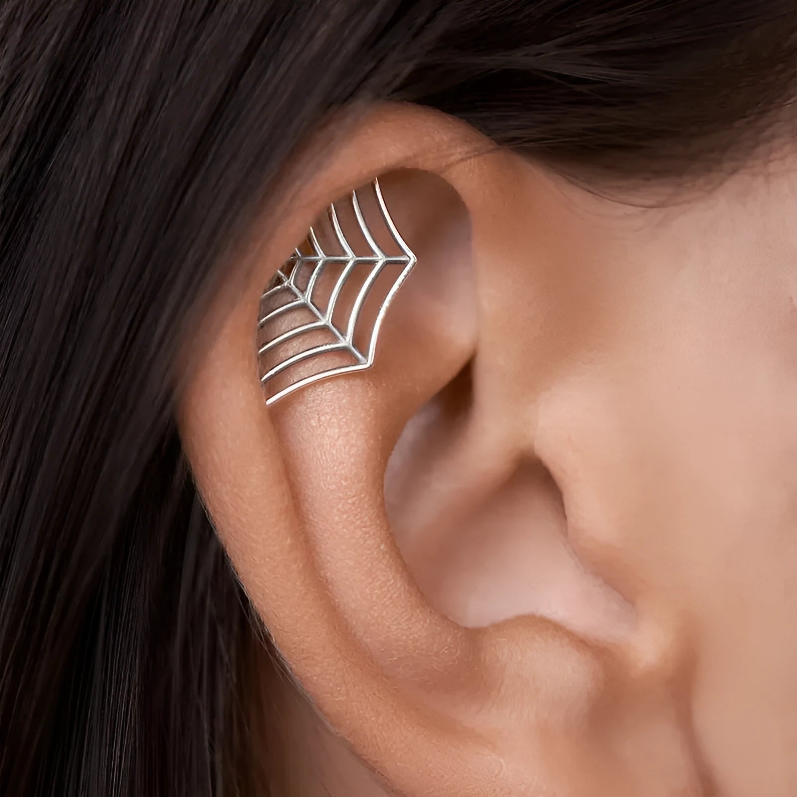 Spider web stud earrings with geometric mesh pattern in electroplated gold or silver finish