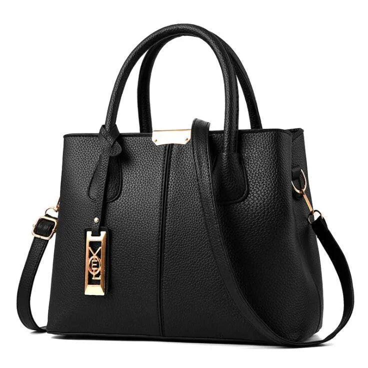 Women's large capacity PU leather shoulder bag in horizontal square design with leather strap