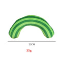 Striped pattern cat pillow toy with noise features and catnip strip in green colour