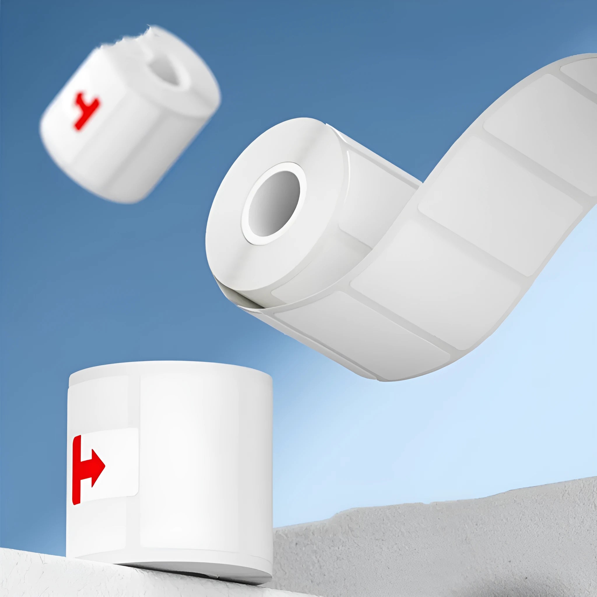 Roll of white four-proof thermal label paper stickers, 40mm by 40mm, for supermarket and clothing tags.