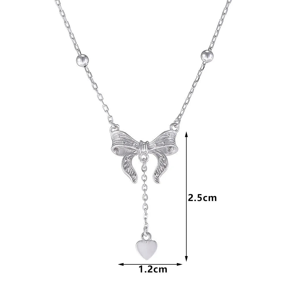 S925 silver women's necklace with butterfly heart pendant on adjustable 40-45cm O-ring chain