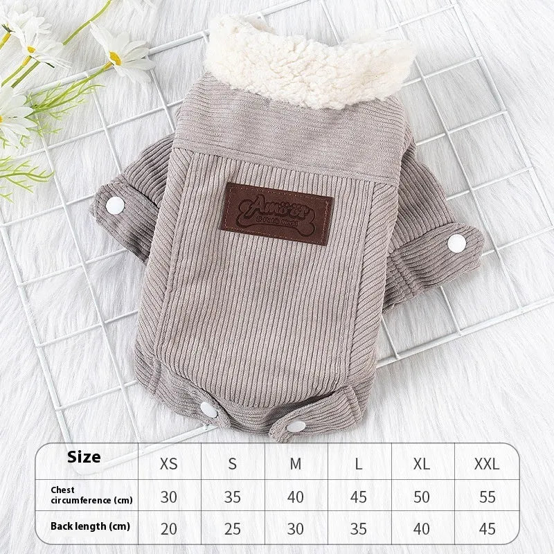 Lambswool grey dog winter vest with fleece lining and padding for cold weather warmth