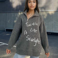Women's retro turtleneck sweater with oblique zipper in alpaca wool blend fabric