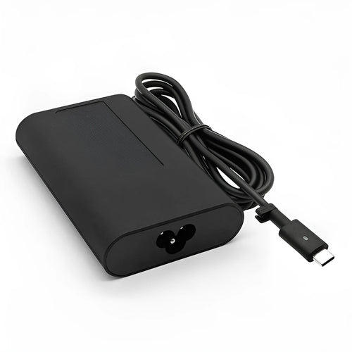 Black 65W USB-C laptop power adapter with six international plug cords for UK US EU AU SA and CN sockets