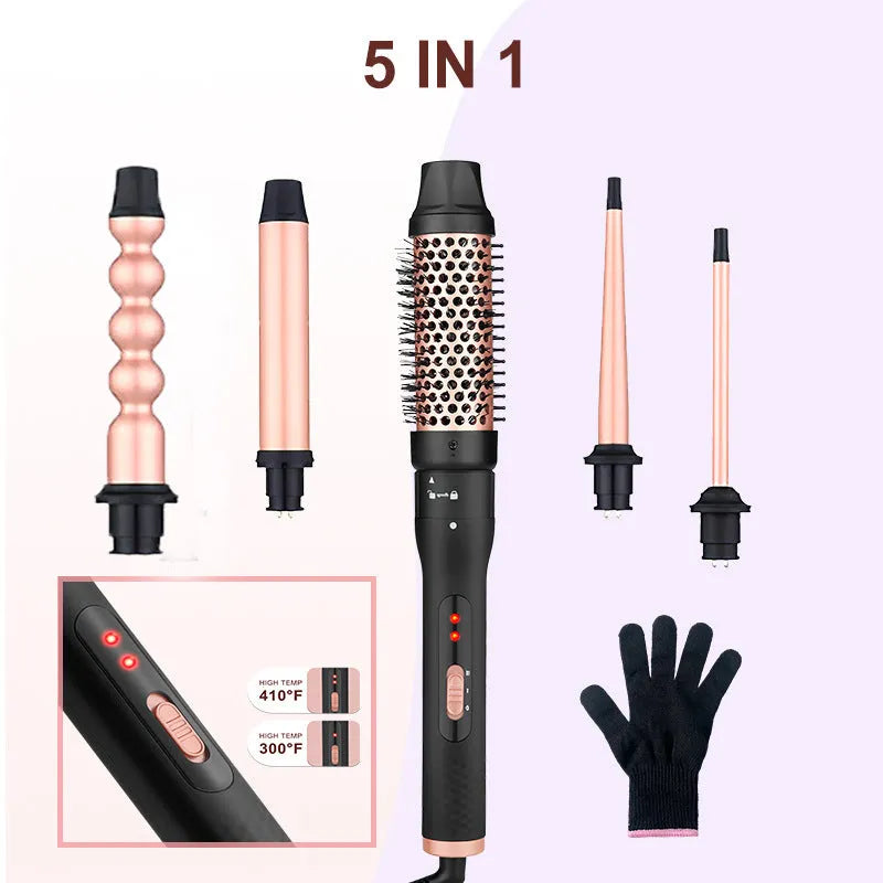 Three-tube water wave hair curler with multiple barrel attachments for styling curly and straight hair