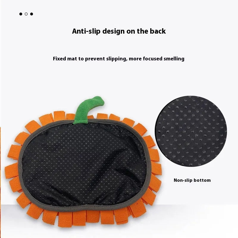 Orange black green pumpkin print pet smell mat on polar fleece measuring 25x34cm