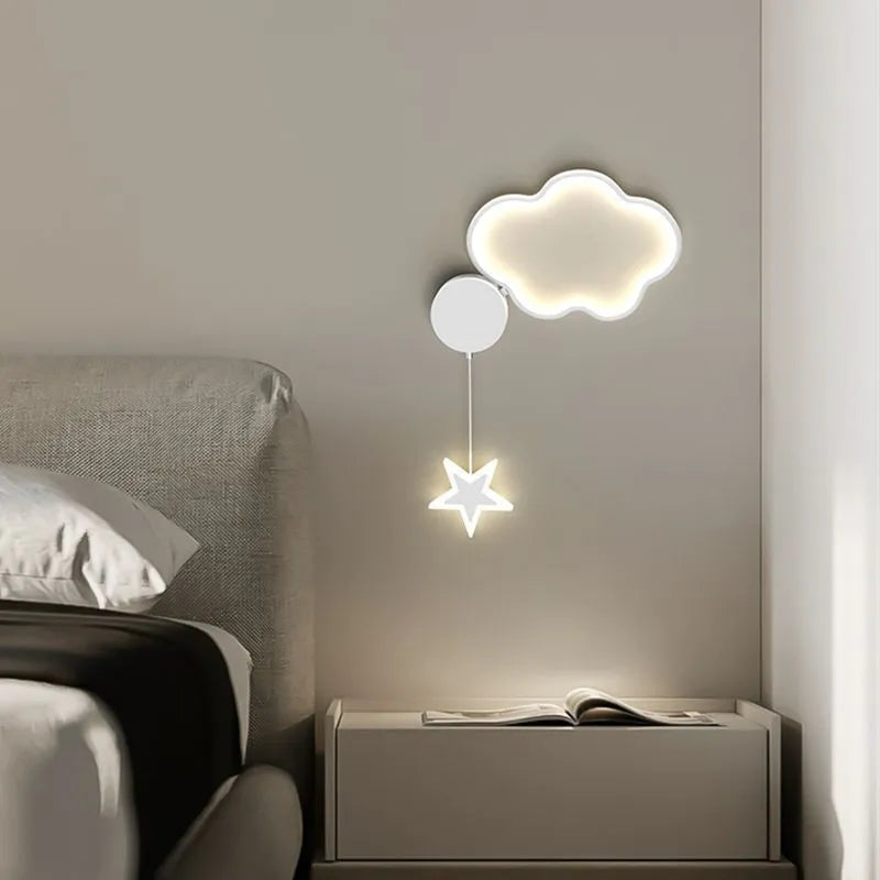 Five-pointed star bedside wall lamp for children's room in celestial cloud, moon, and star designs