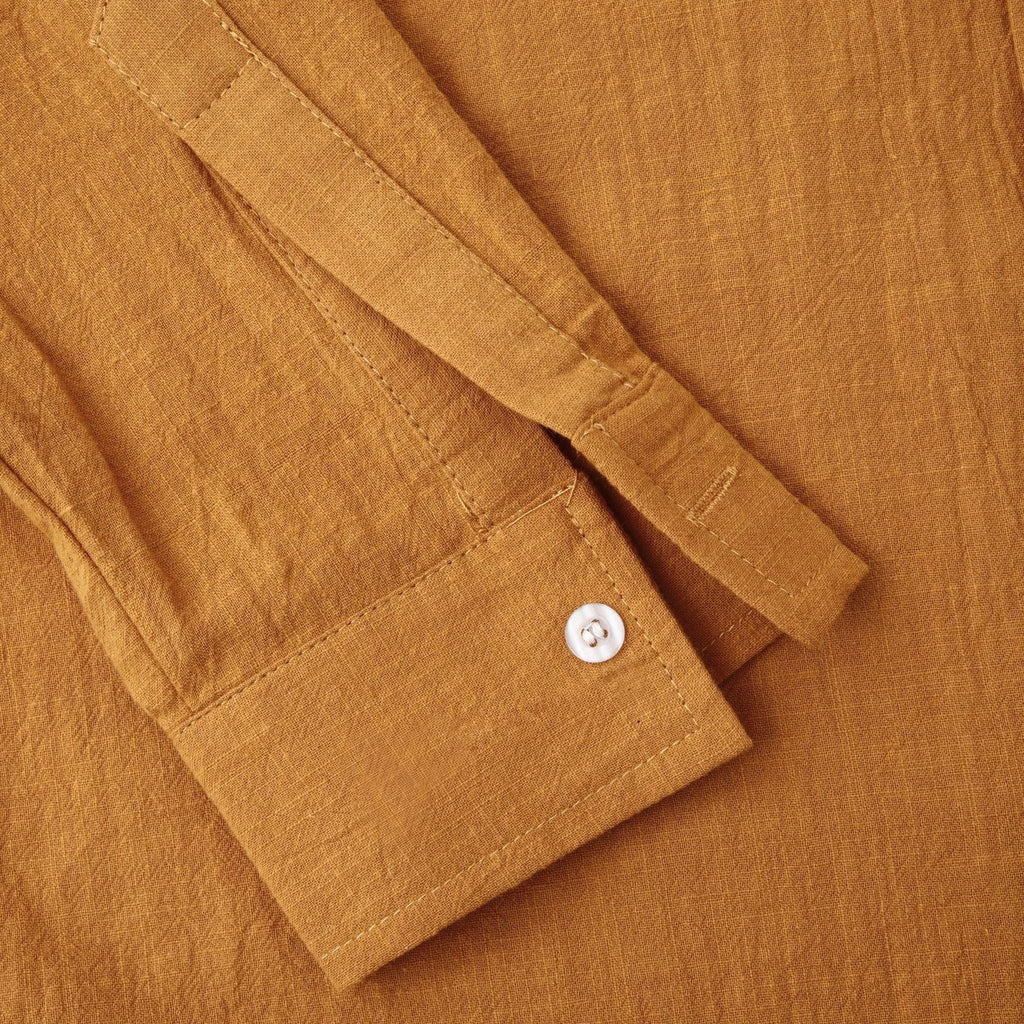 Men's brown cotton blend long sleeve shirt and casual pants set with slim solid colour design