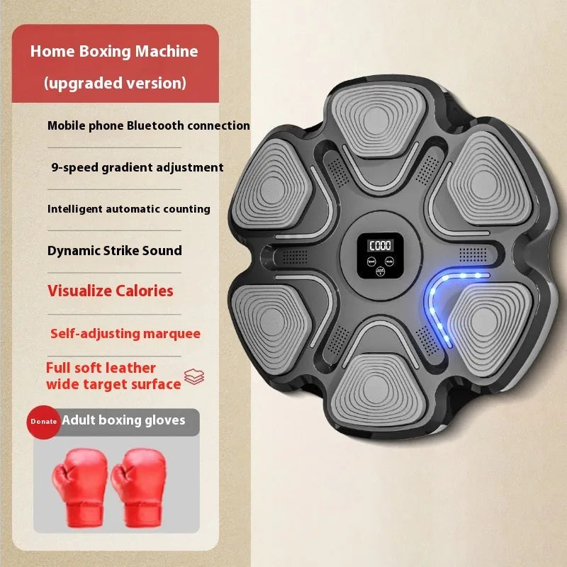 Smart music boxing machine wall target with electronic display and multiple glove colour options