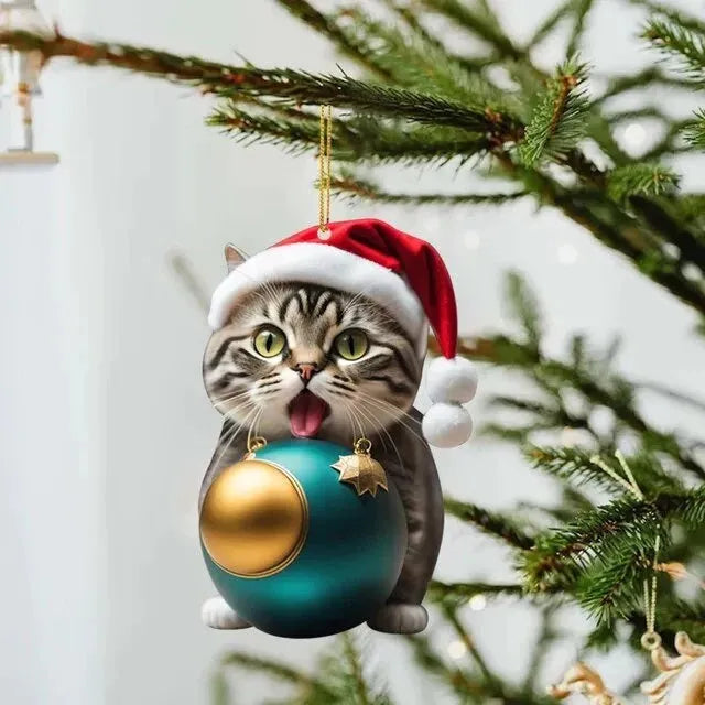 Christmas cartoon kitten car hanging ornament in acrylic with multiple colour style options