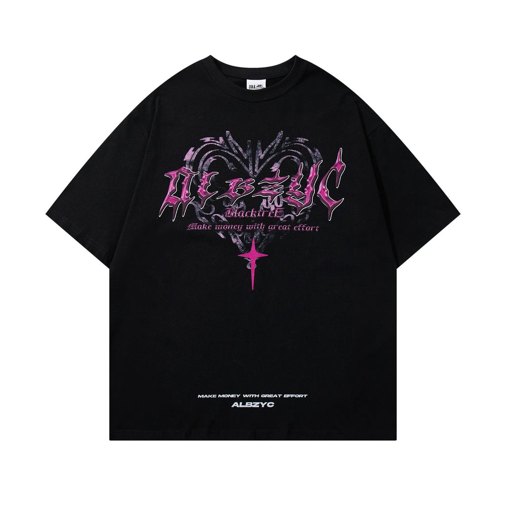 Men's retro design printed cotton t-shirt in loose fit with short sleeves