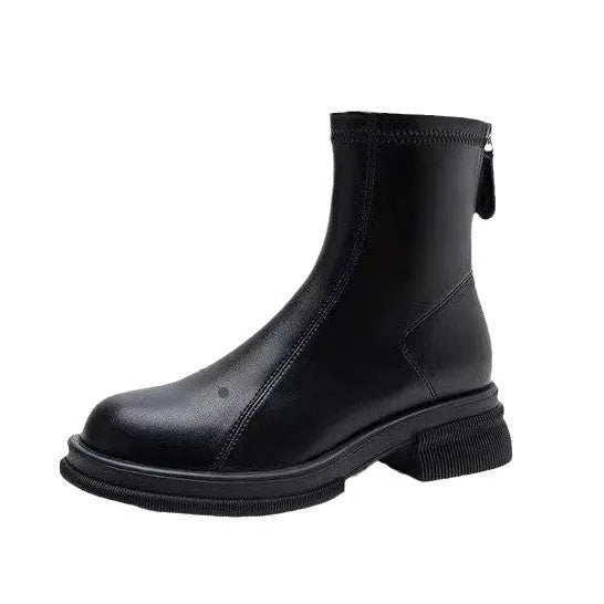 Women's flat heel ankle boots with back zip fastening in black and brown colour options