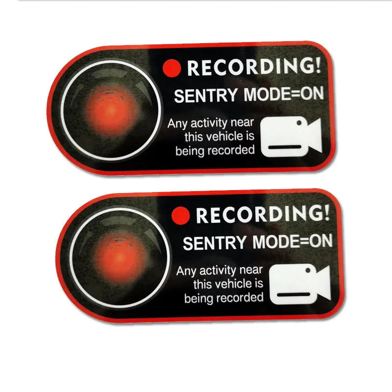 Tesla Sentry Mode electrostatic warning stickers measuring 11x5cm