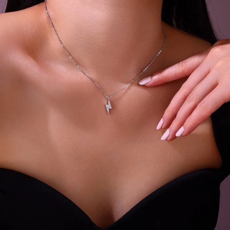 S925 silver cross chain necklace with moissanite lightning pendant, adjustable 21cm to 50cm length