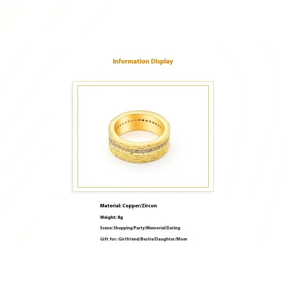 Gold geometric women's zircon ring with copper construction in sizes 6, 7 and 8
