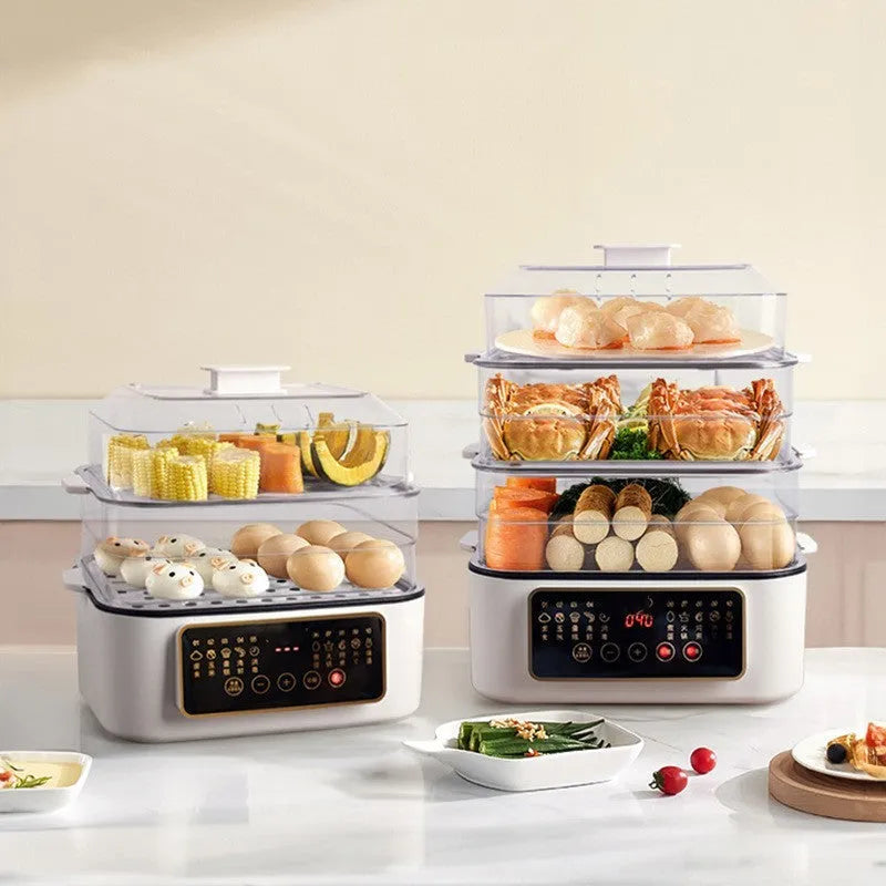 28 litre stainless steel electric steamer with automatic measuring function and polypropylene liner