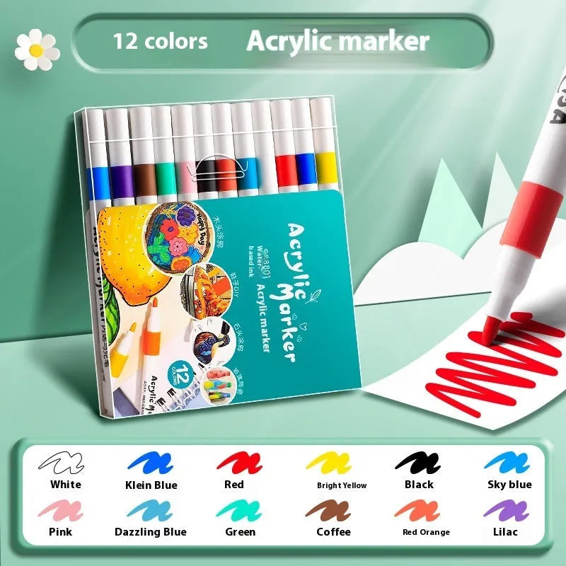 True colour acrylic marker pens in multicoloured plastic bodies for student painting projects