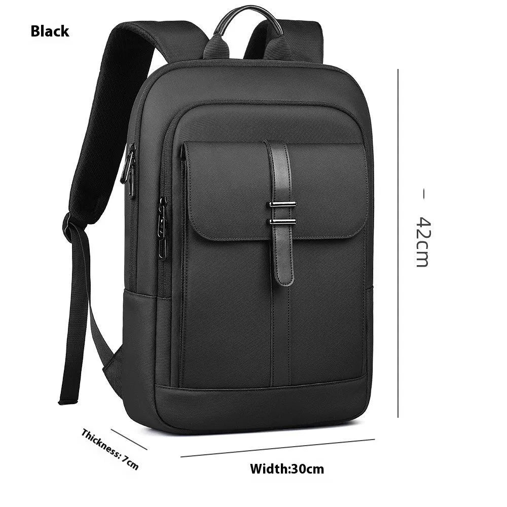 Black lightweight Oxford cloth backpack with urban simplicity design for business commuting