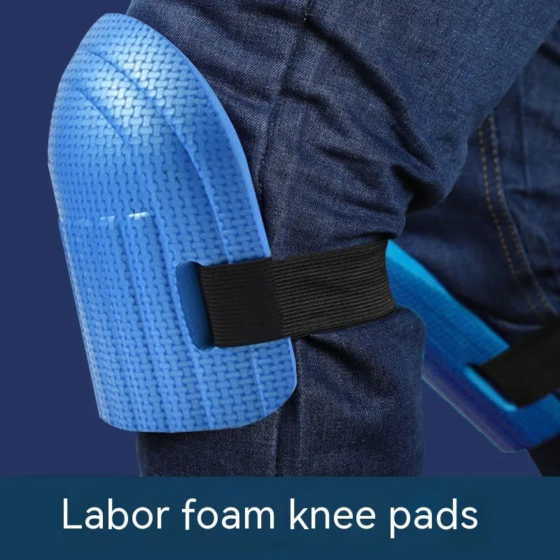 Pair of EVA foam kneepads in blue with 11mm thick cushioning for construction and DIY work.