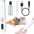White electric dog paw trimmer with LED light showing compact design and grooming blades